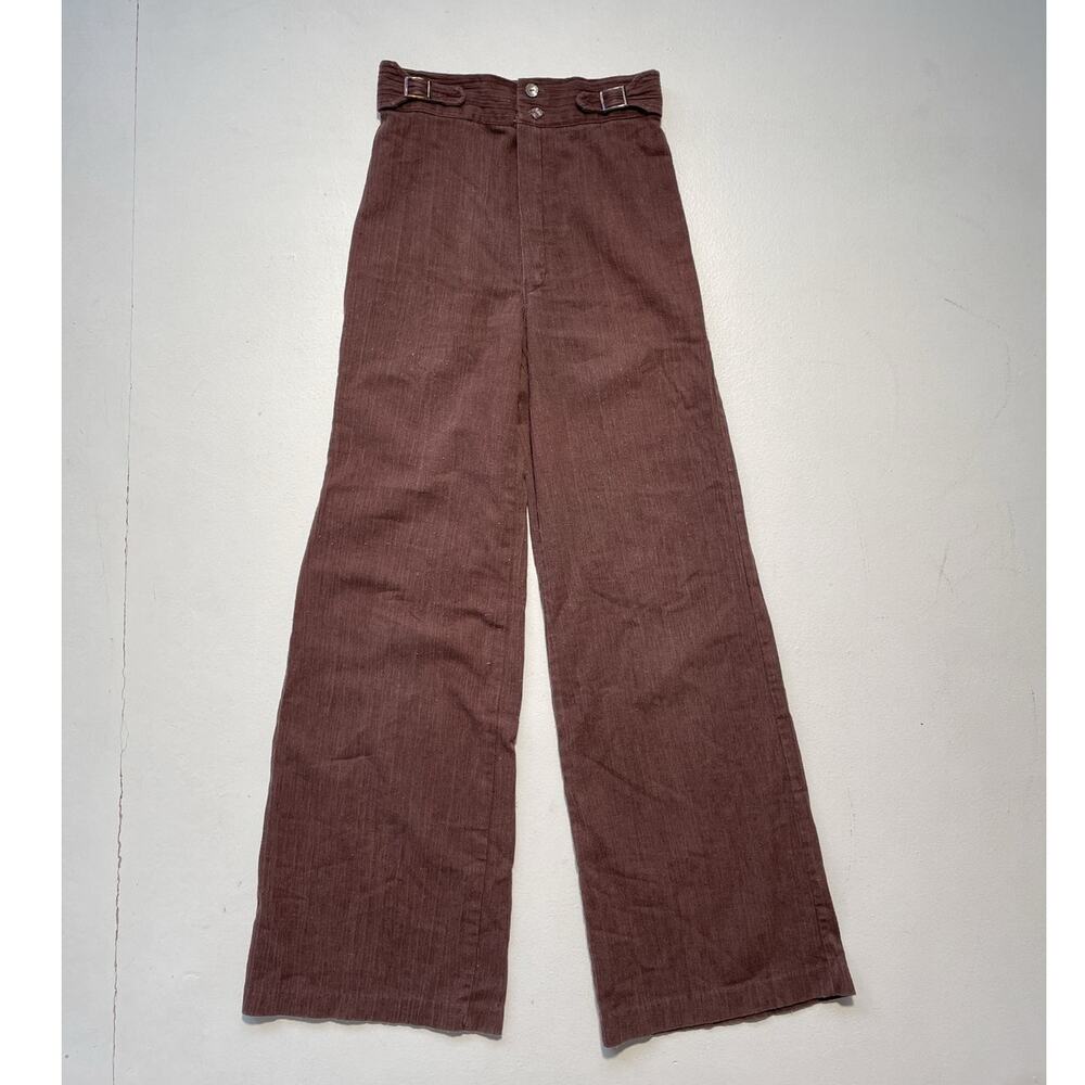 Vtg 70s Brown High Rise Blared Bellbottom Pants / 26" / Bareback Buckle Ribcage
